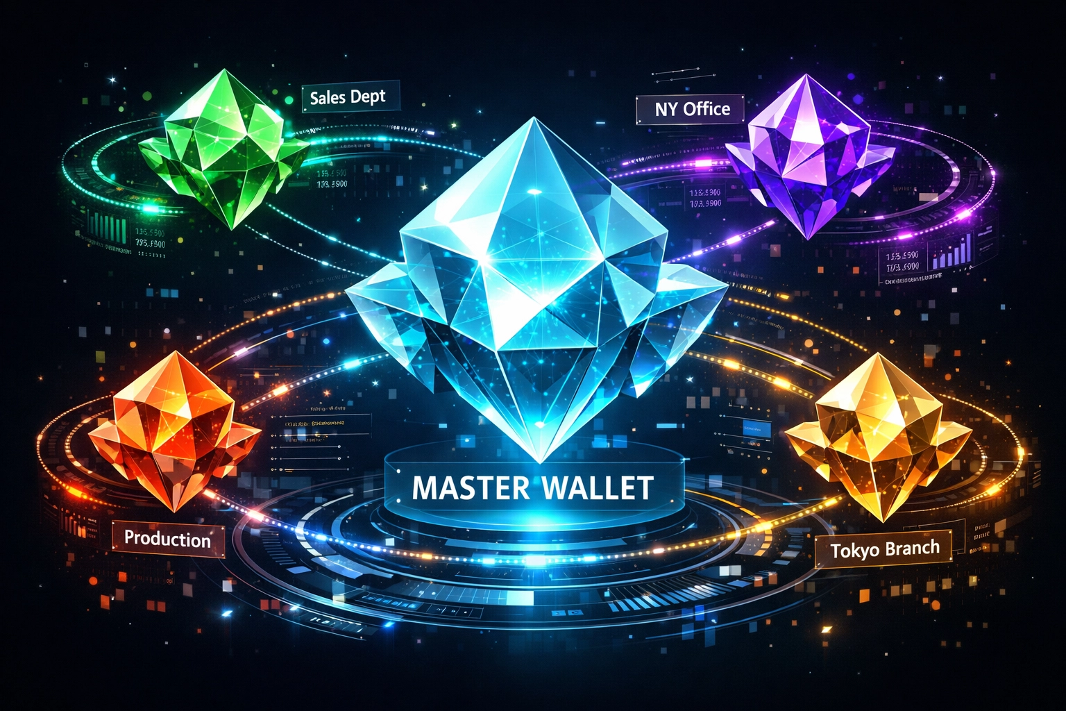 Master wallet with sub-wallets architecture for managing crypto payments across business locations