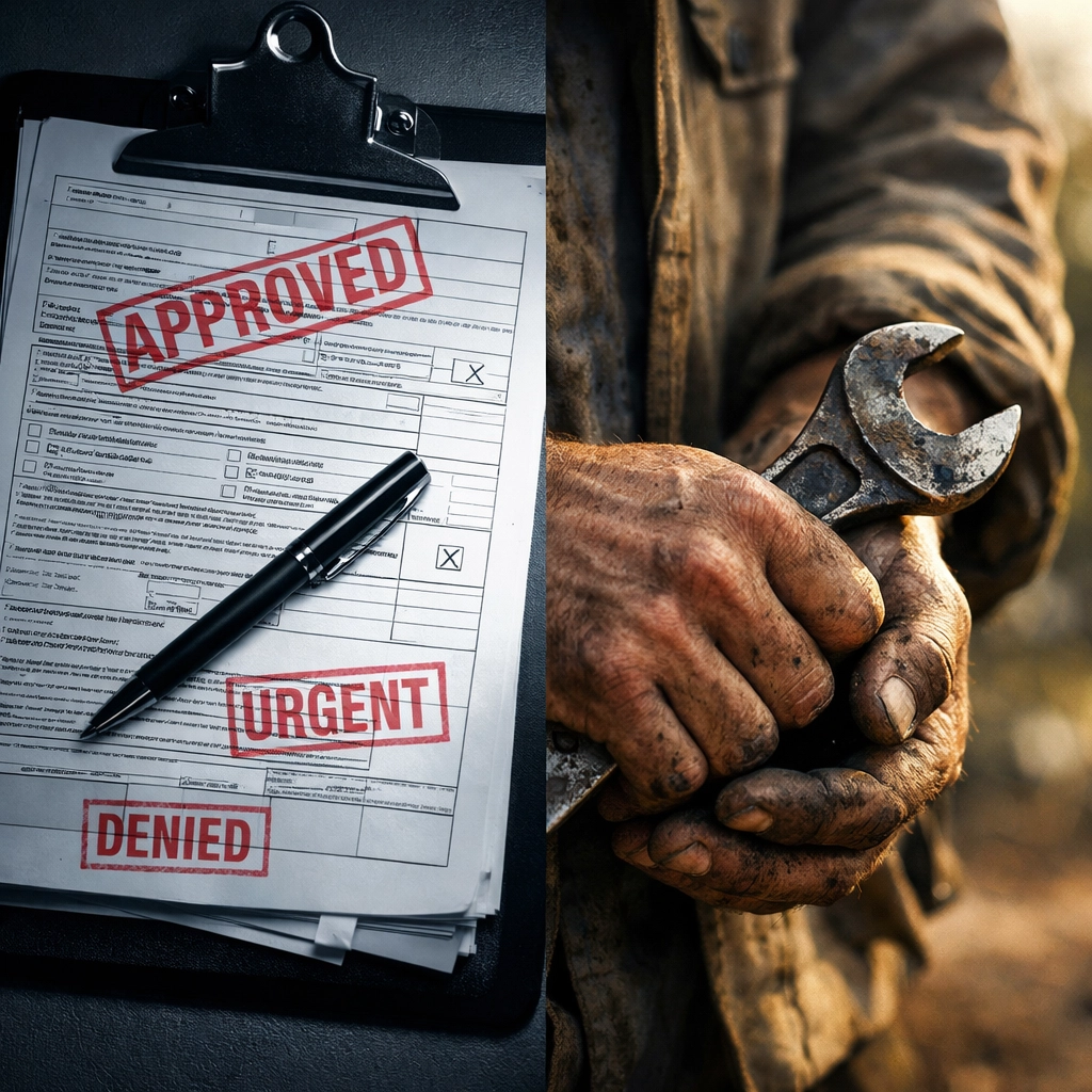 Contrast between safety paperwork bureaucracy and hands-on worker expertise with tools