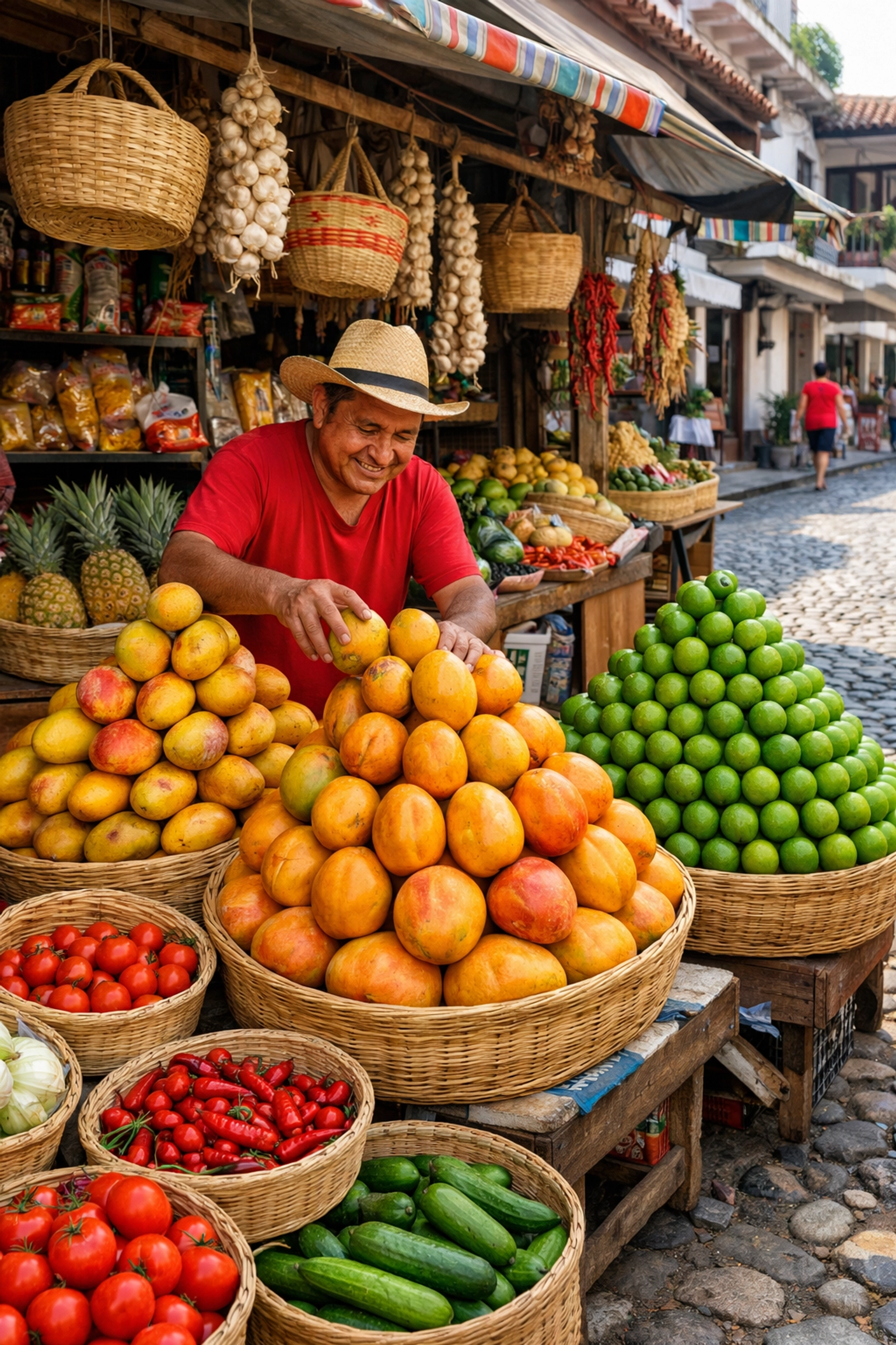 Local fruit market in Zona Romantica Puerto Vallarta with fresh produce and vendors
