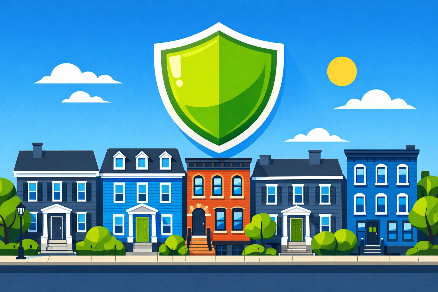 Illustration of New Haven homes protected by a shield for the 2026 tax update.