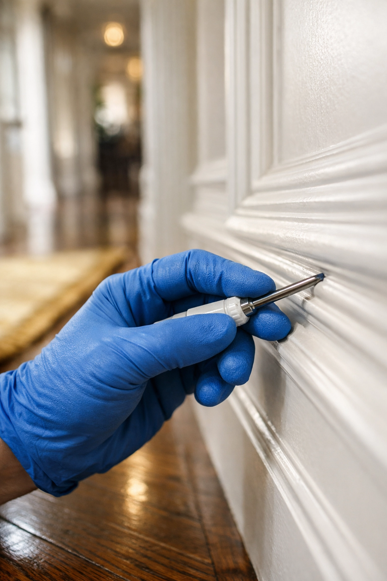 Detailed precision cleaning of wainscoted walls by a professional residential cleaning Massachusetts team.