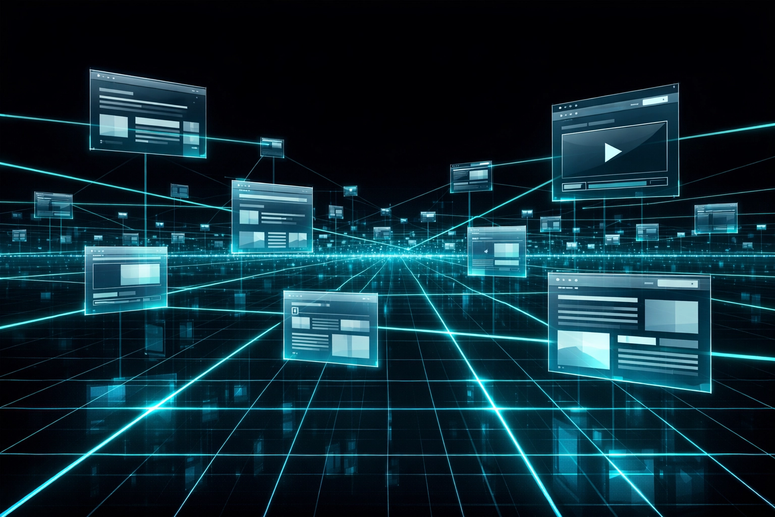 Digital architectural map showing connected web pages and site-wide automated crawling.