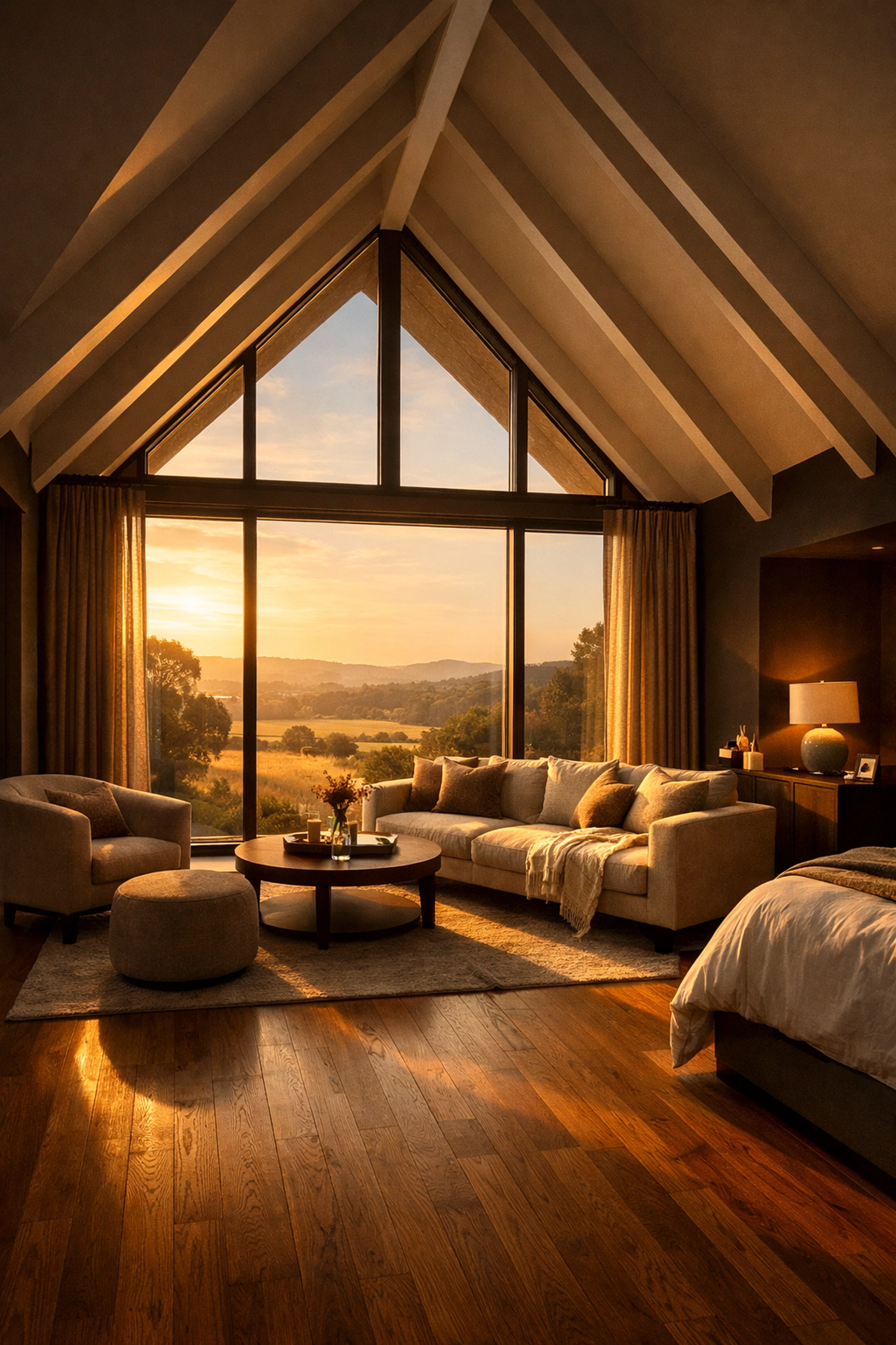 Luxury master suite with vaulted ceilings on a bungalow's new second-floor addition.