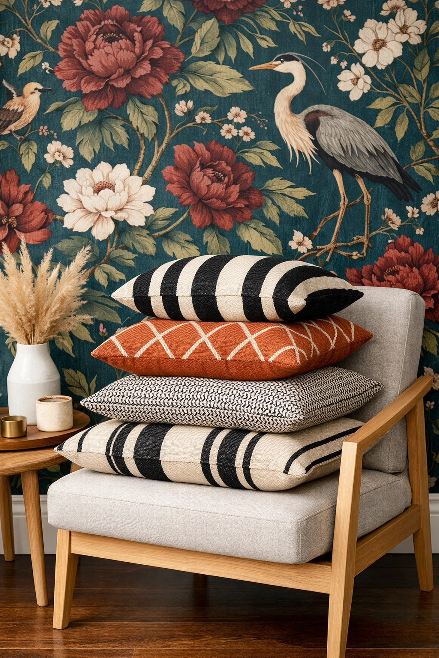 Professional wallpapering in Cheltenham showcasing intricate botanical patterns and layered textures.