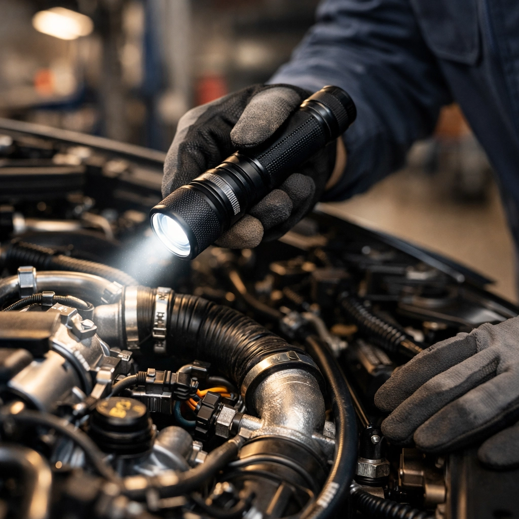 Expert mechanic in Brooklyn performing a detailed pre-purchase engine inspection on a used car.