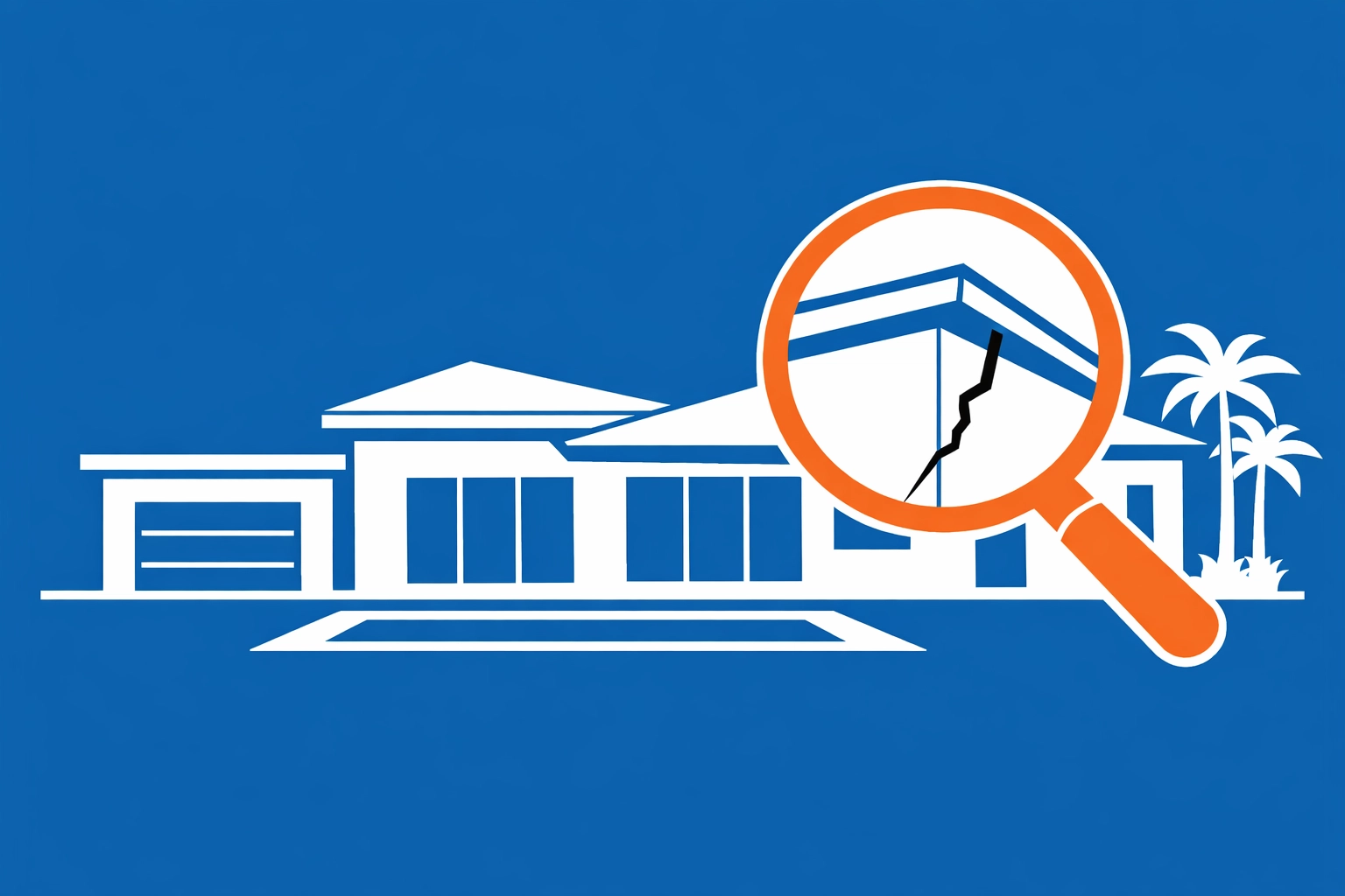 Magnifying glass revealing structural cracks in a Wellen Park new construction home for condo watch Venice FL.