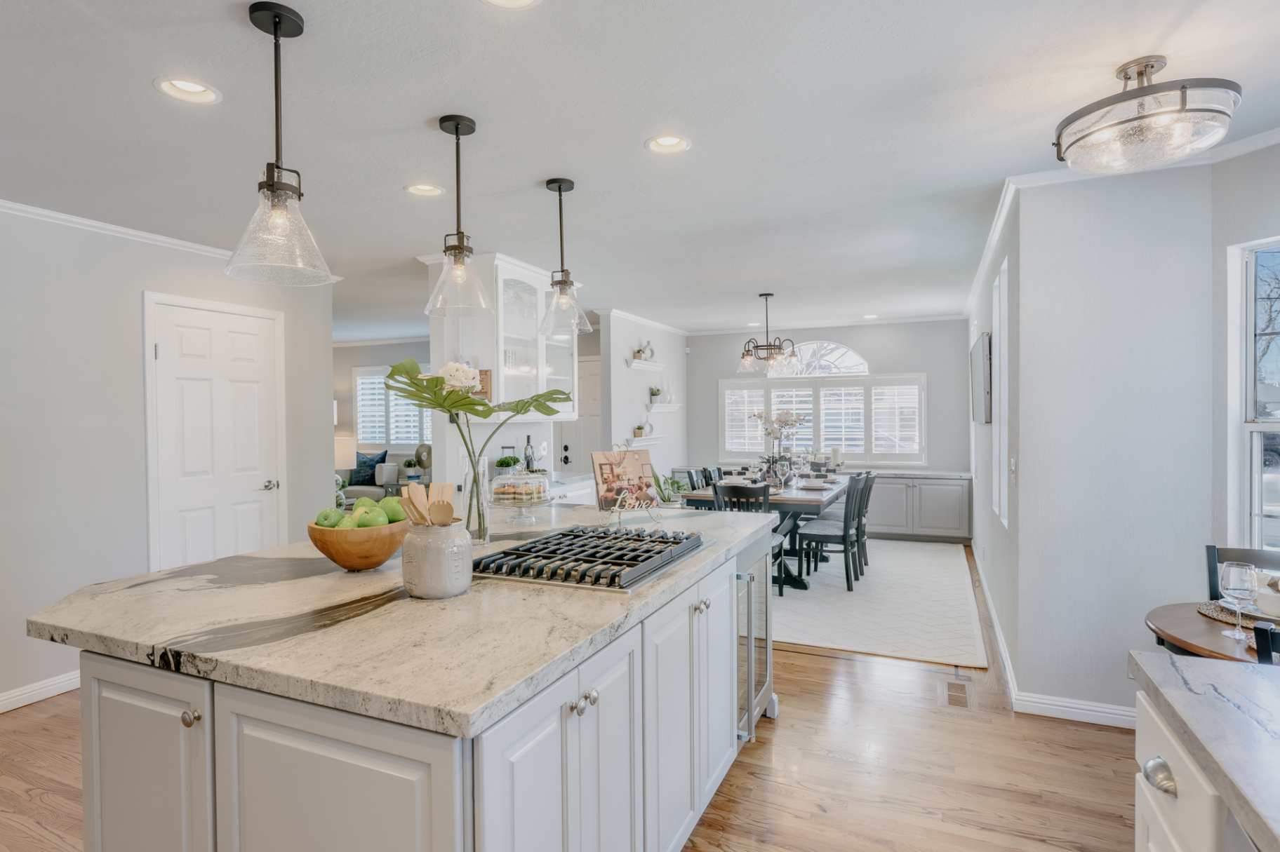 Bright open-concept kitchen and dining area