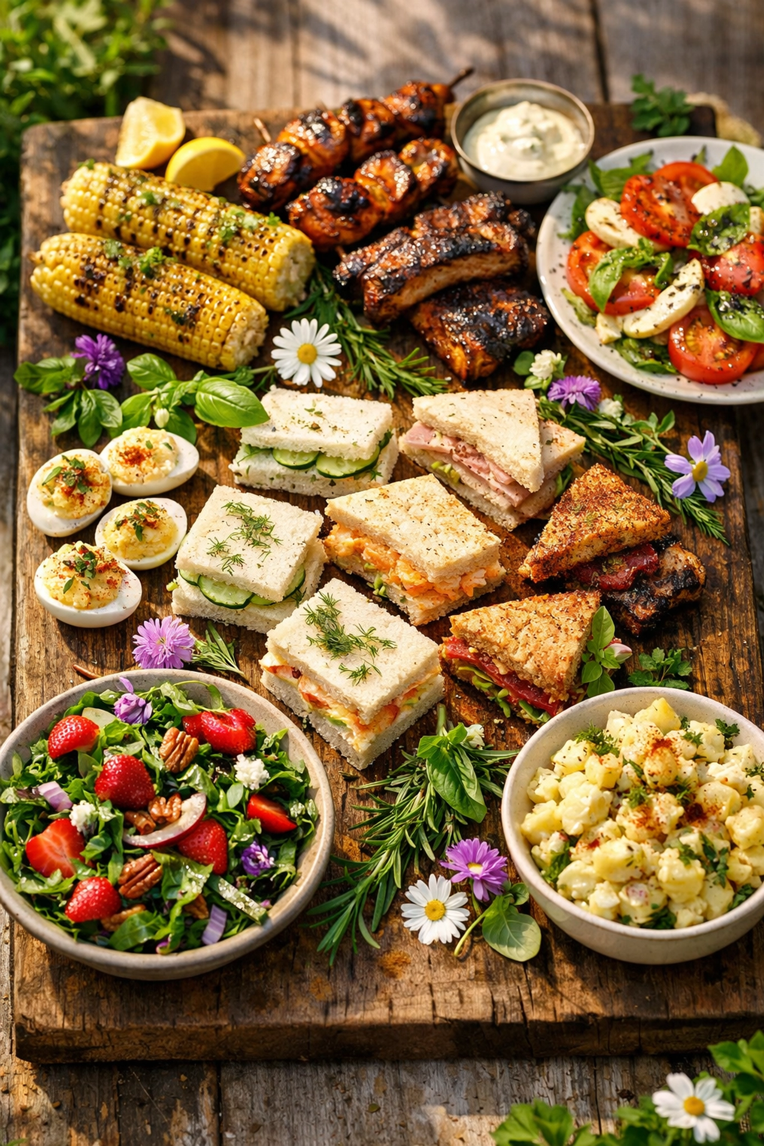 Southern-inspired garden party menu with tea sandwiches and fresh salads