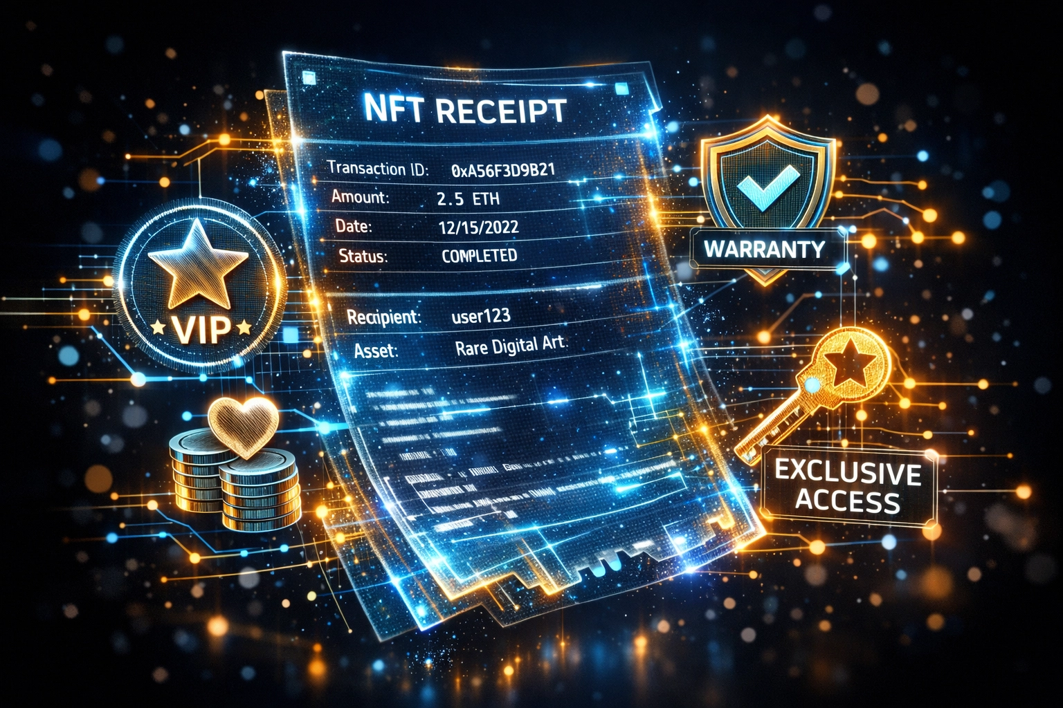 NFT receipt system showing customer loyalty rewards and transaction data for crypto payment merchants