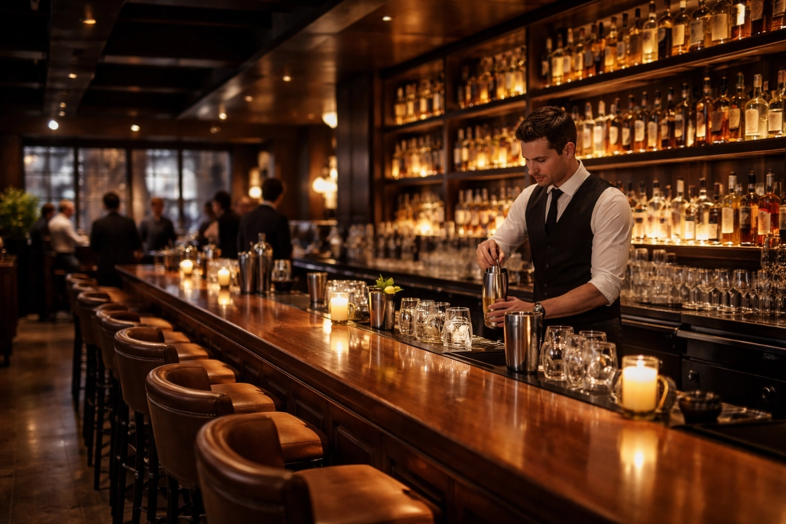 Upscale restaurant bar at night highlighting workplace risks and need for assault and battery coverage