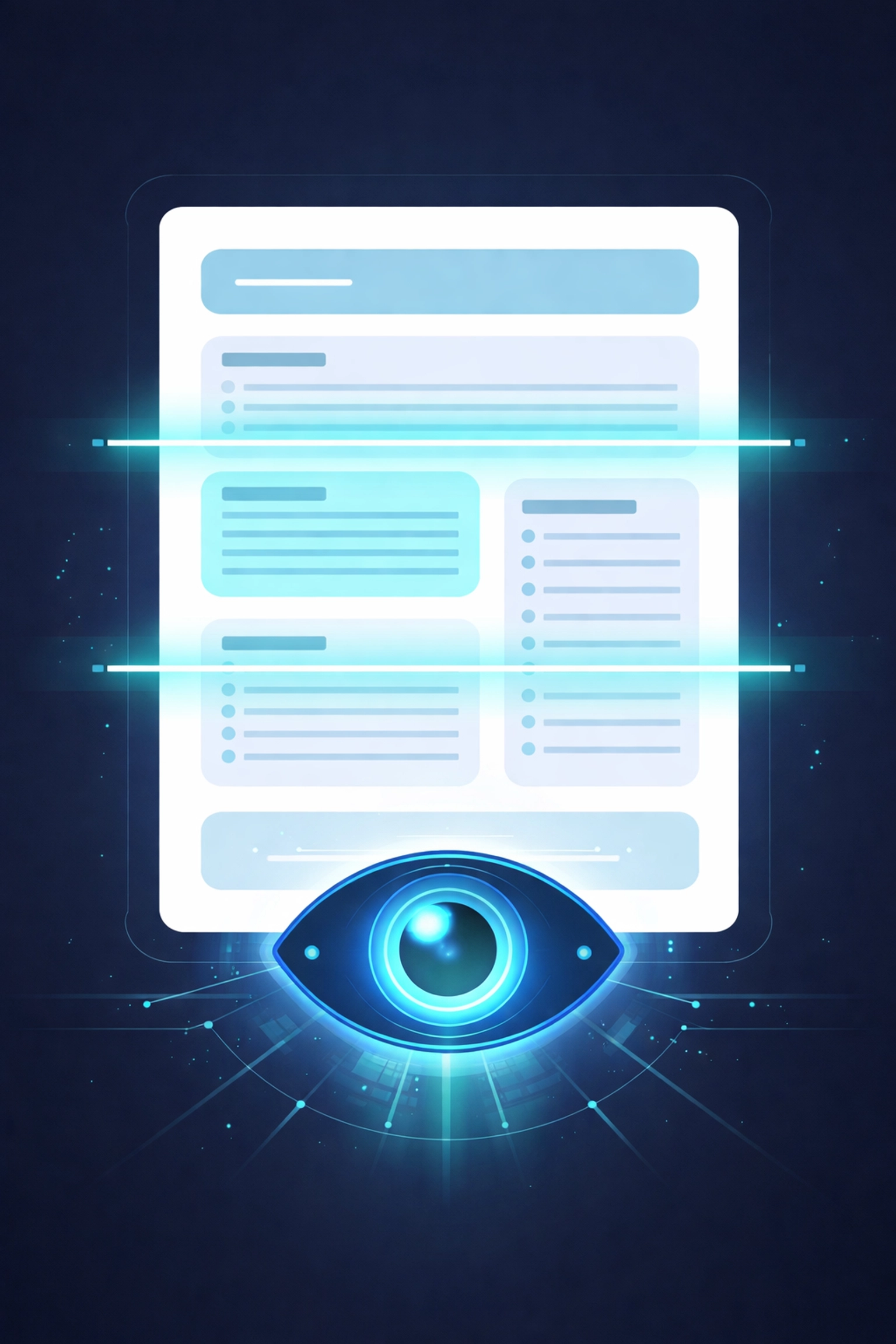 Illustration of a web page organized with clear headings and bullet points, scanned by AI for citation, representing AI-friendly content structure.
