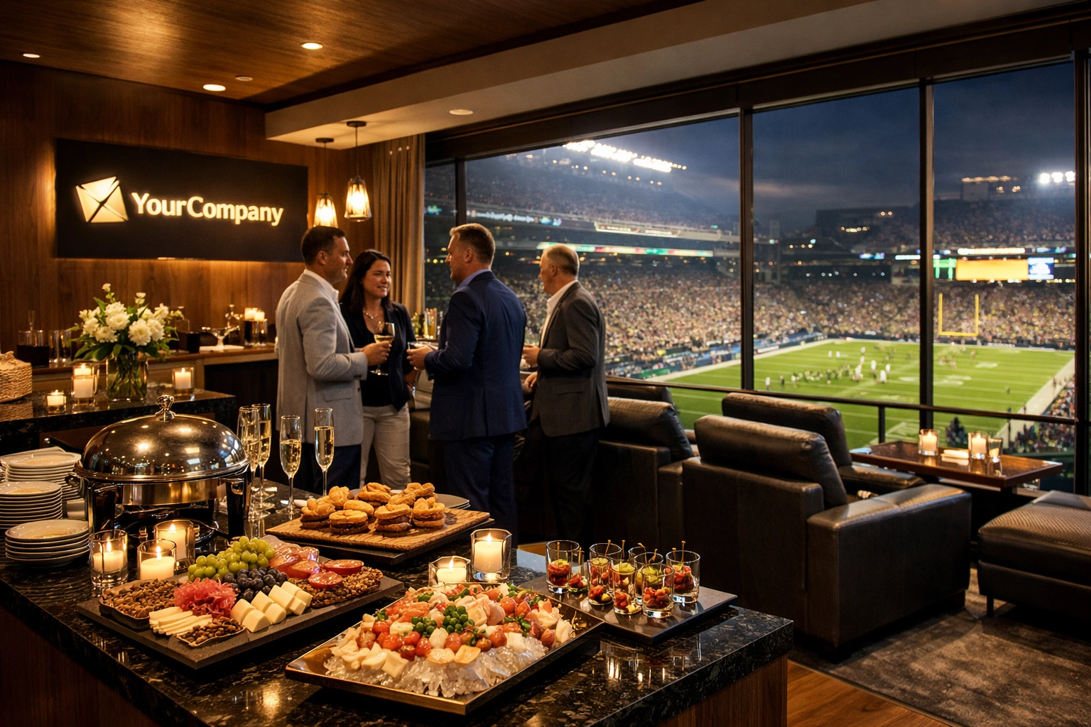 Luxury stadium suite for Super Bowl corporate hospitality and client entertainment