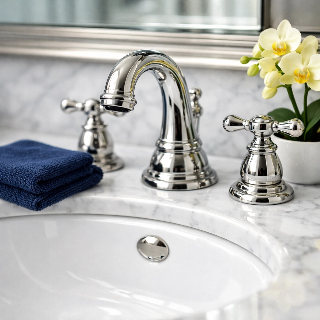 Detailed deep cleaning of a luxury bathroom vanity by professional cleaners in Weston MA.