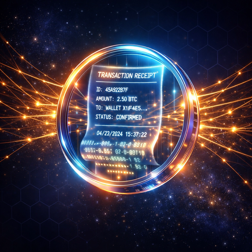 Blockchain receivables token with network connections showing digital payment proof and ownership