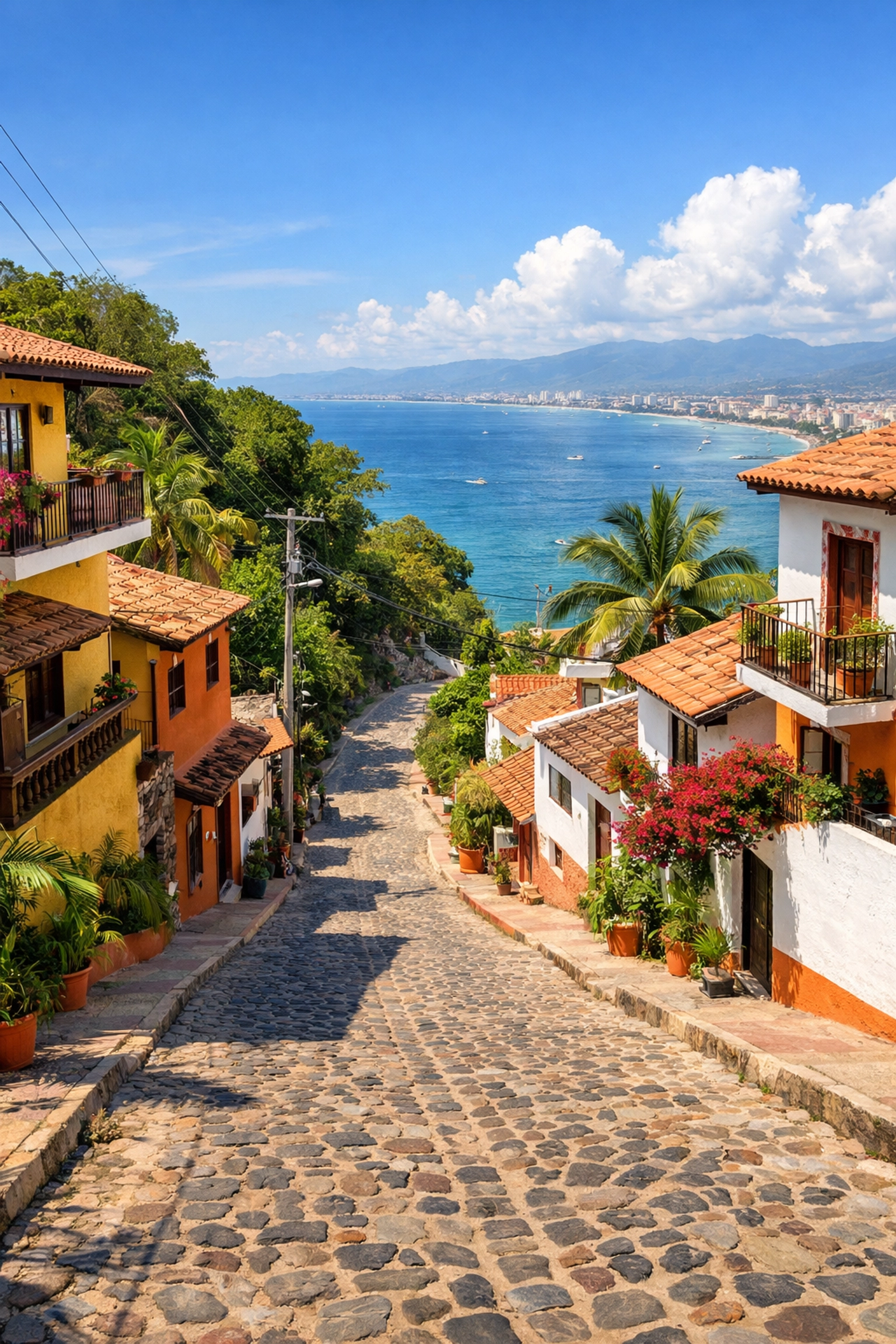 Colorful hillside homes in Amapas Puerto Vallarta with Banderas Bay views