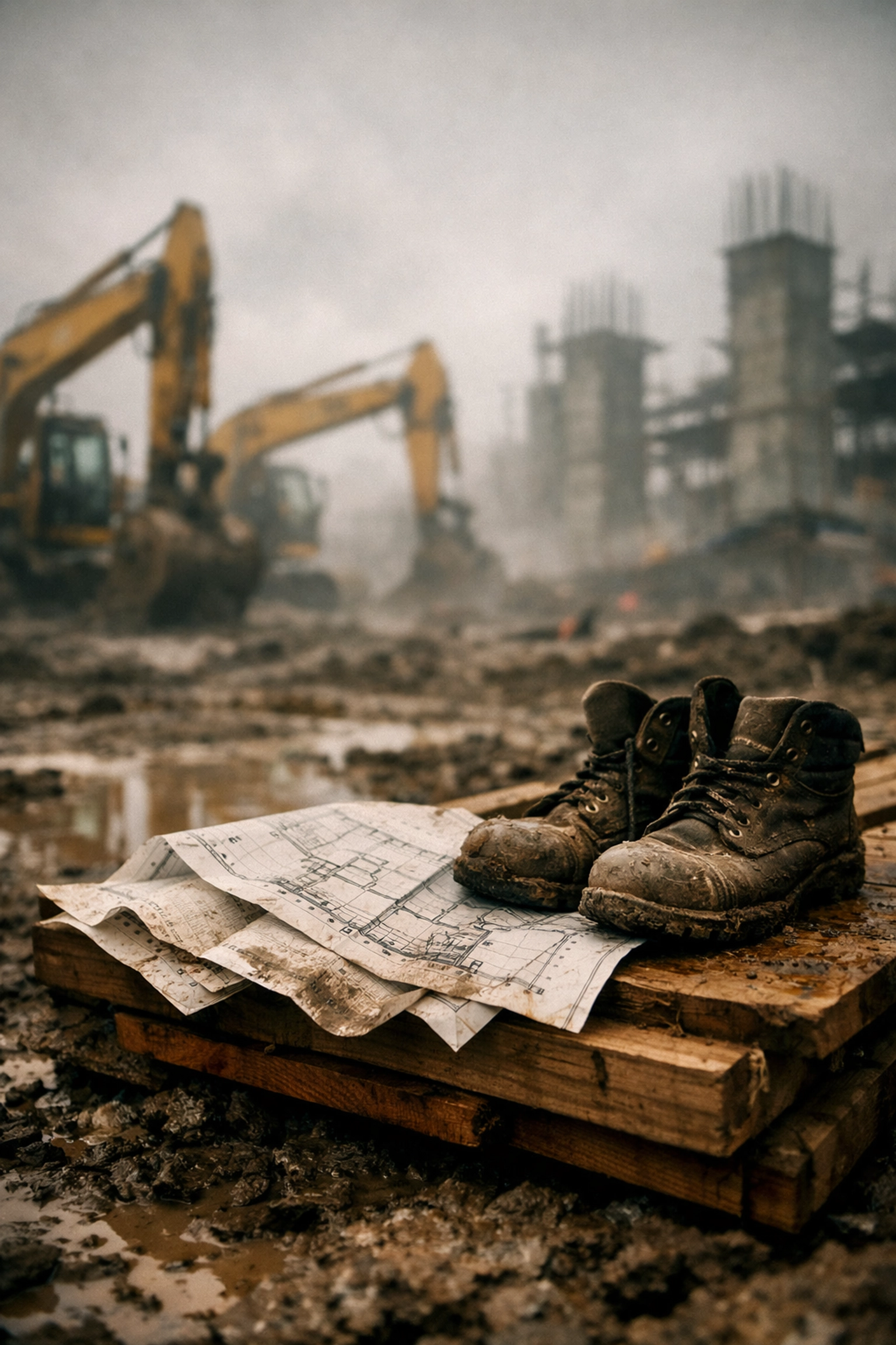 Ground-level view of a muddy construction site showing the need for better construction site documentation.