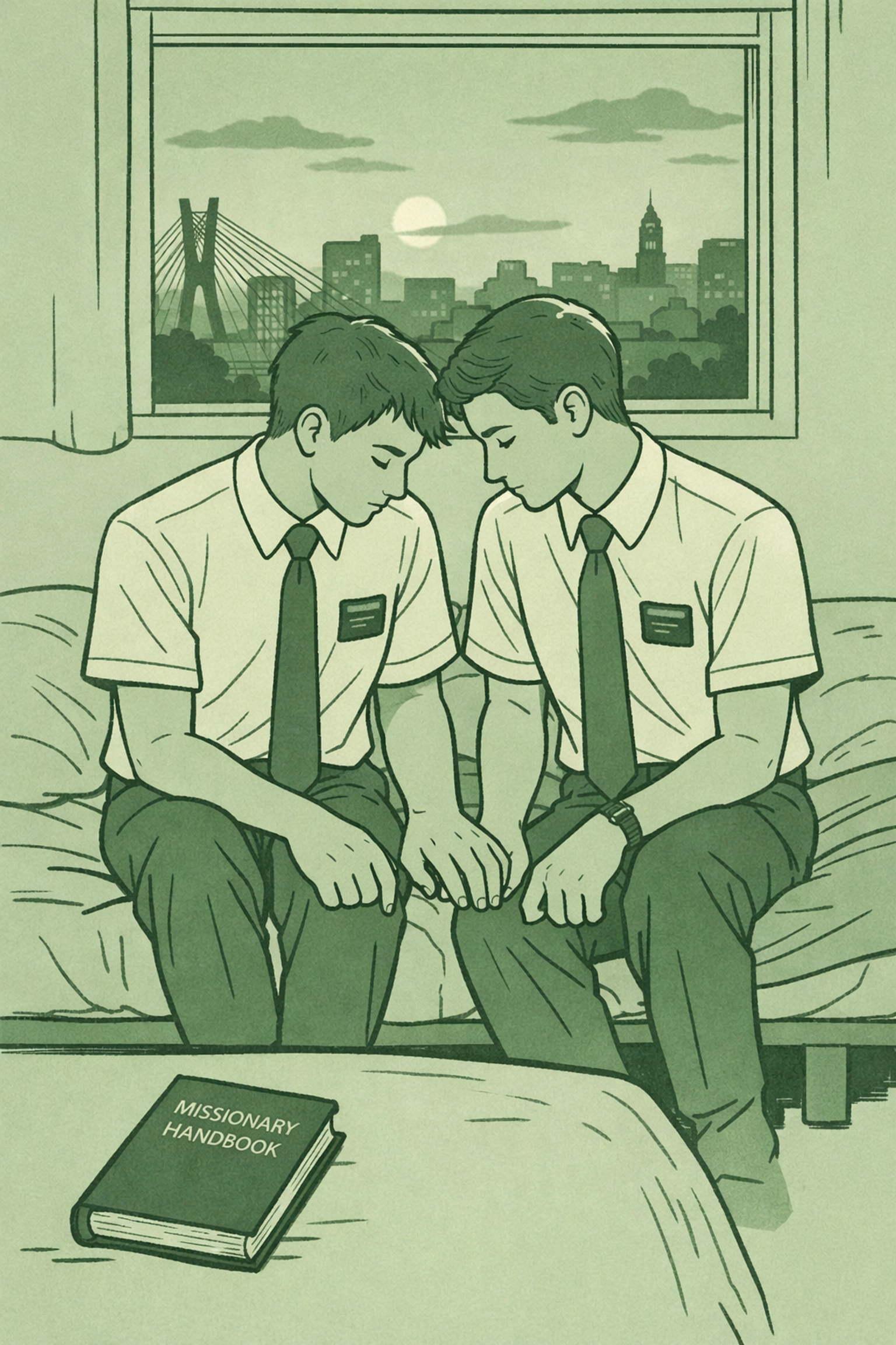 Two Mormon missionary elders in São Paulo apartment showing forbidden MM romance connection