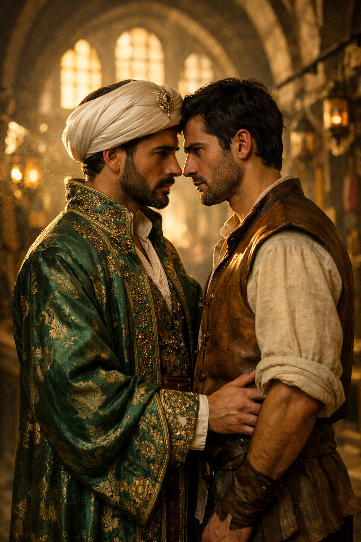 Two men in 18th-century attire share a moment of yearning, reflecting historical MM romance novels.
