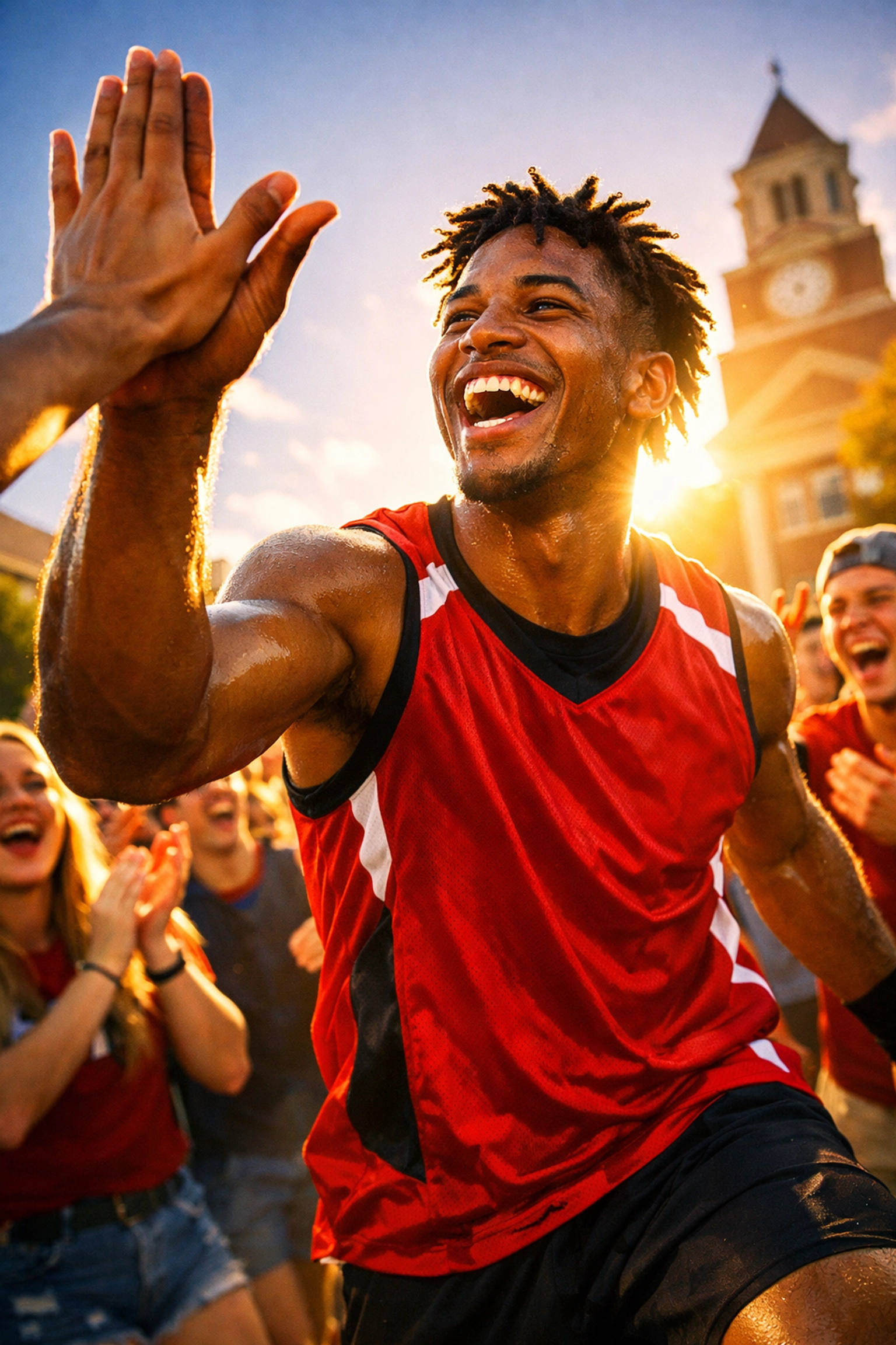College athlete building authentic brand engagement with fans on campus through NIL ambassador marketing.