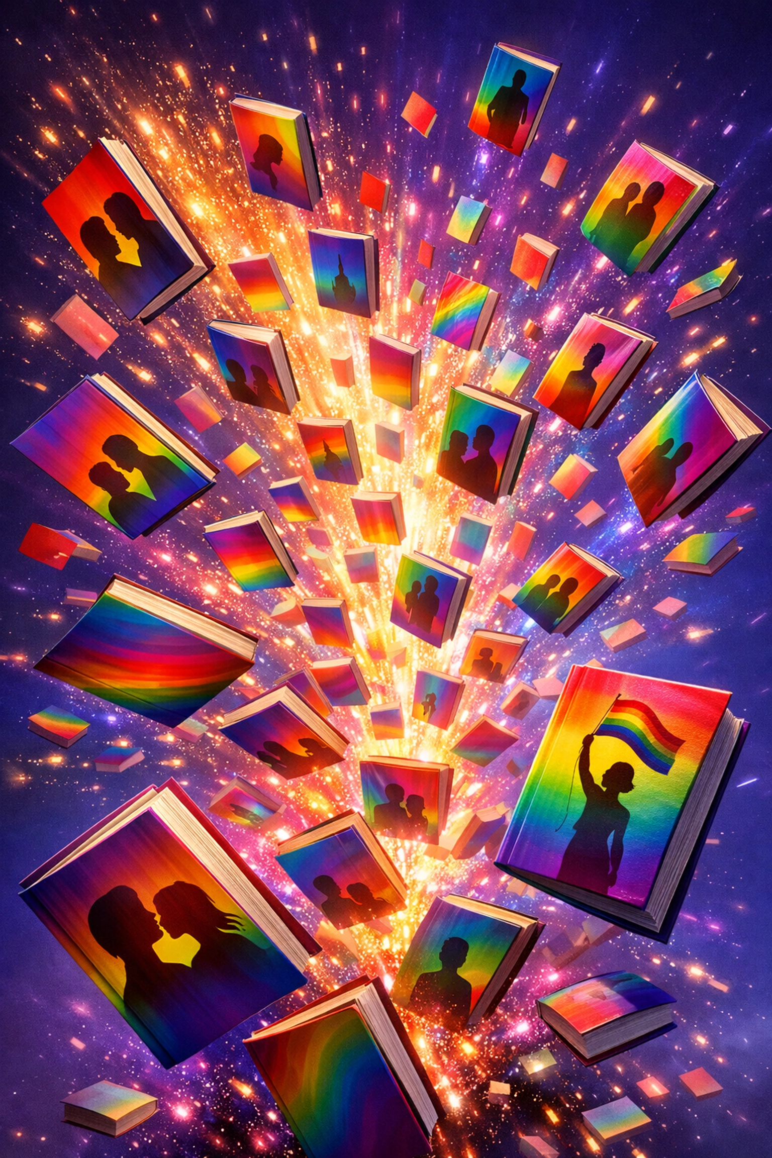 Rainbow LGBTQ+ books representing queer joy and diverse gay fiction genres