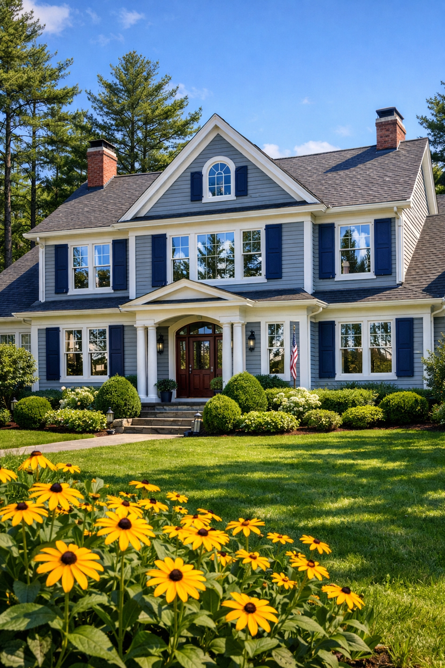 Sparkling exterior windows on a beautiful New England-style home in Lunenburg with high curb appeal.