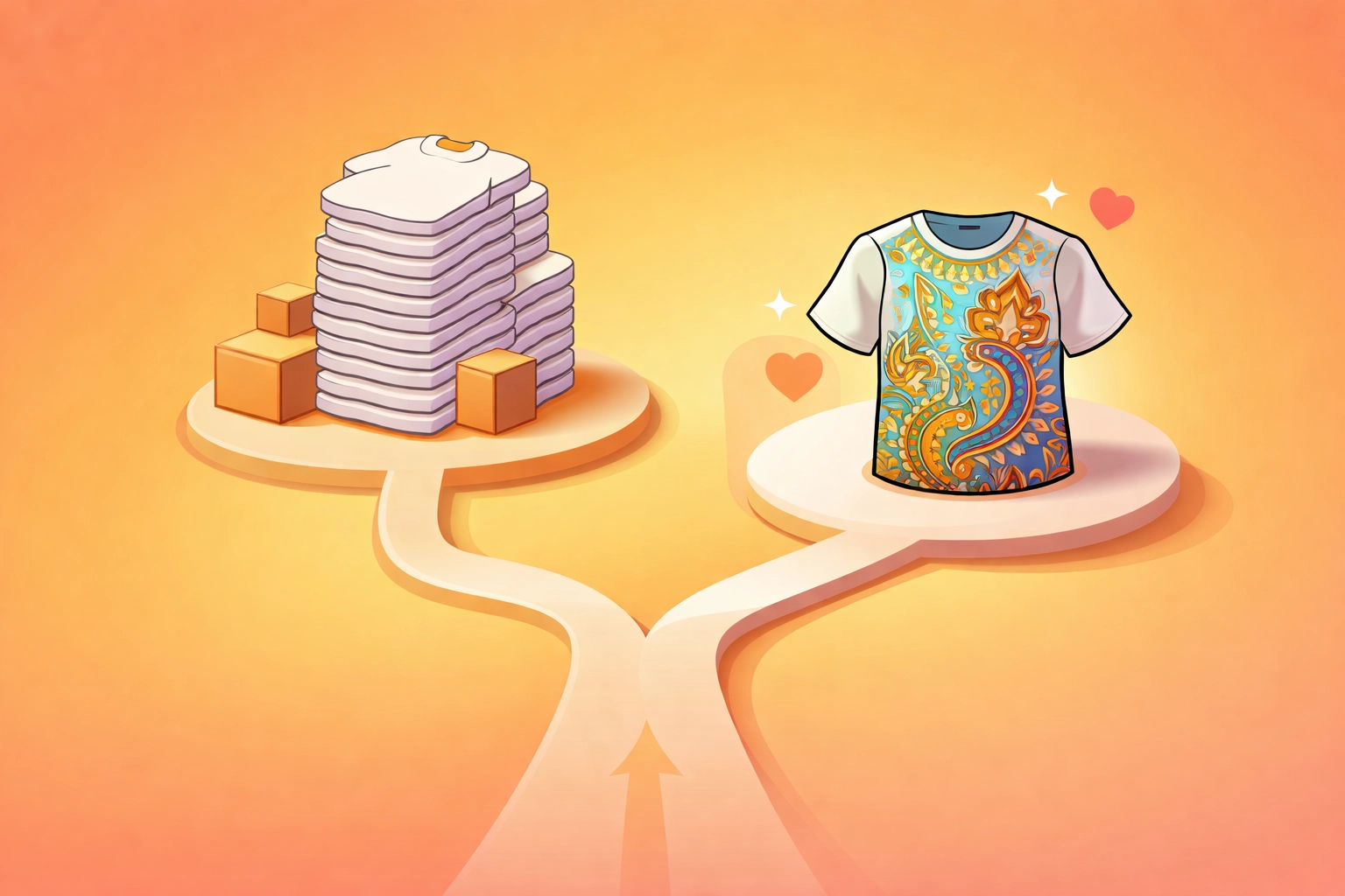 Visualizing business scalability: bulk t-shirt production versus custom garment printing workflows