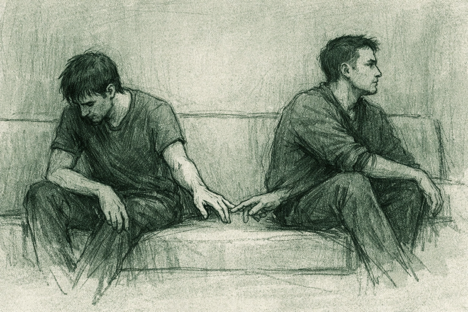 Two men reaching across distance symbolizing emotional connection in MM relationships