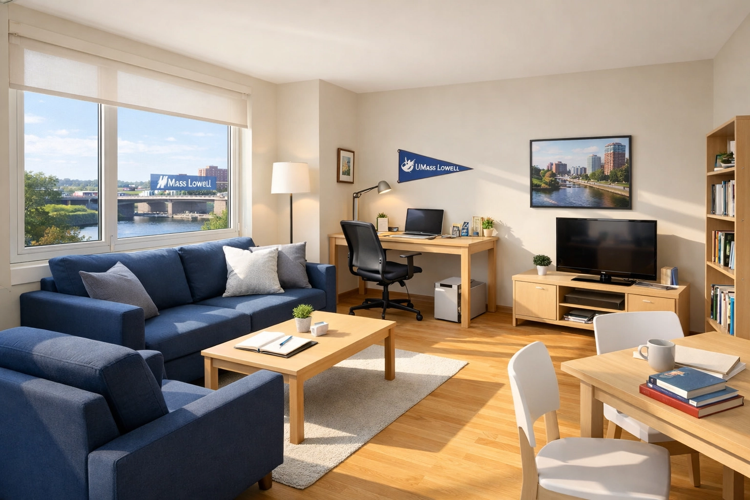 Clean UMass Lowell apartment living room from reliable house cleaning Lowell MA experts.