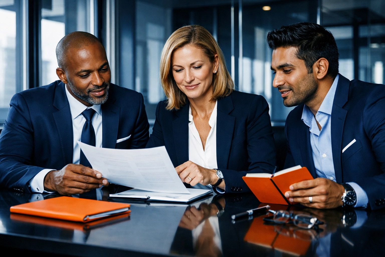 Strong management team reviewing business strategy for exit readiness