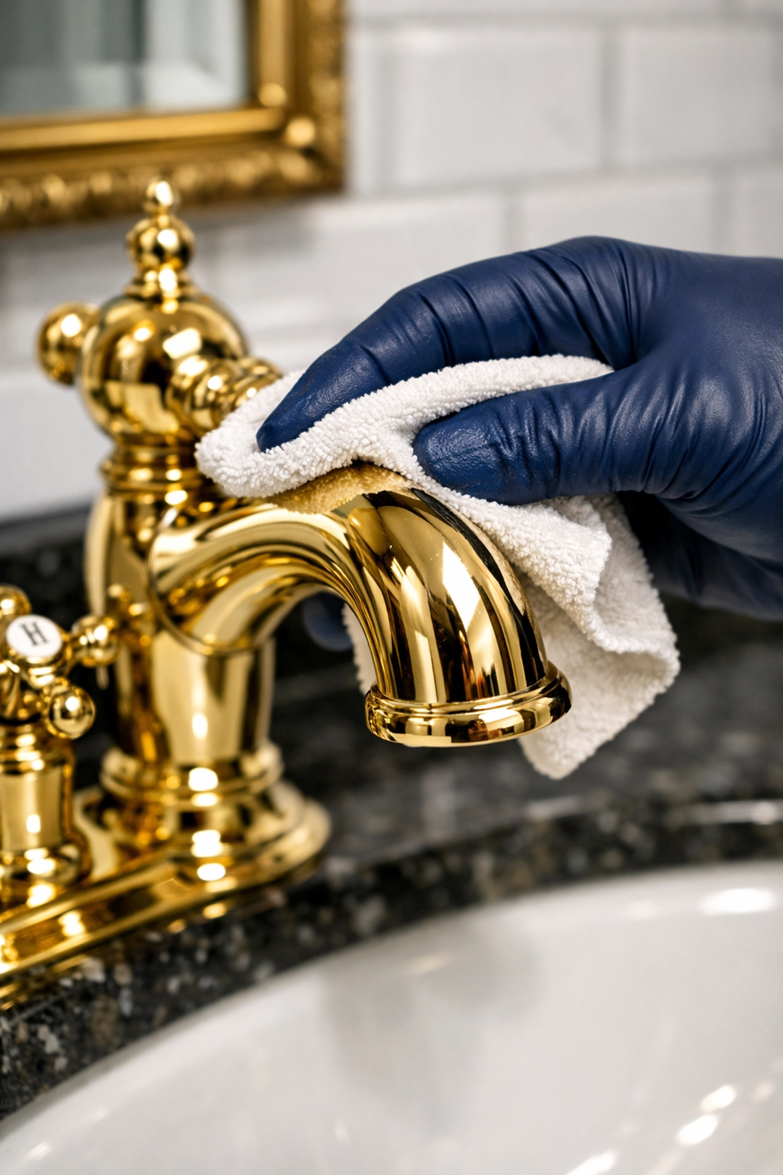 Professional cleaners in Lexington MA performing detailed cleaning of historic bathroom fixtures.