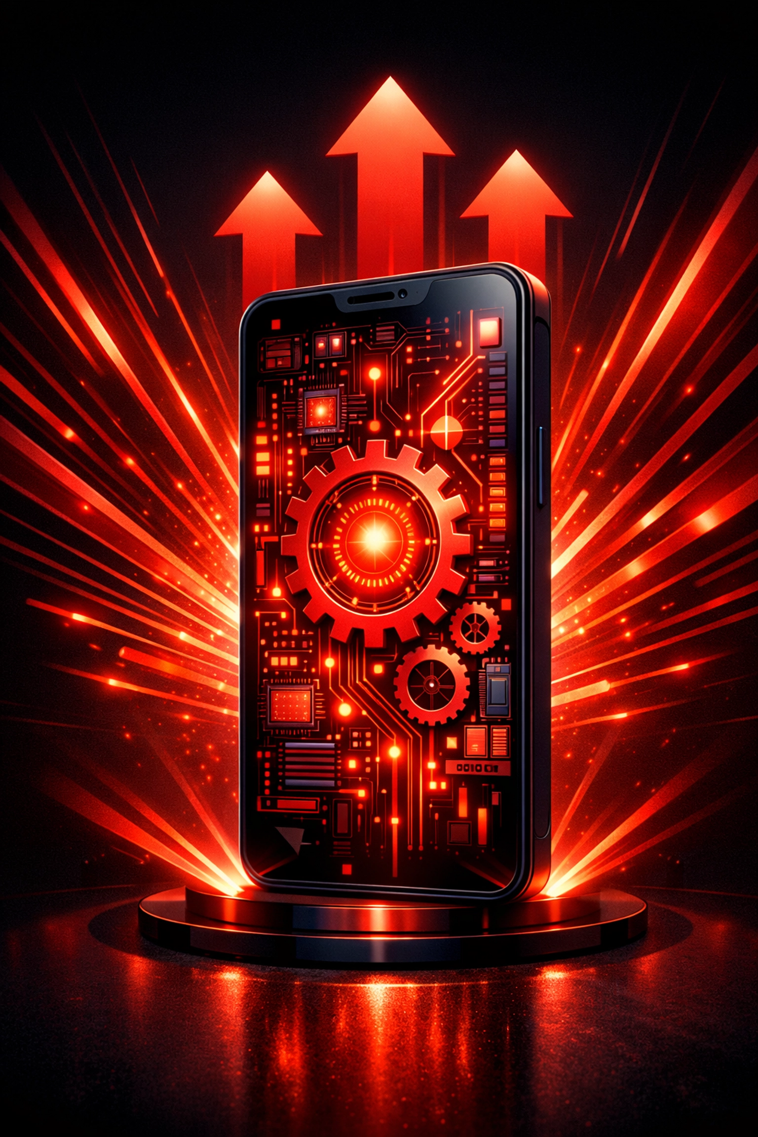 Modern smartphone showing internal gears and data streams to represent a fast technical website rebuild.