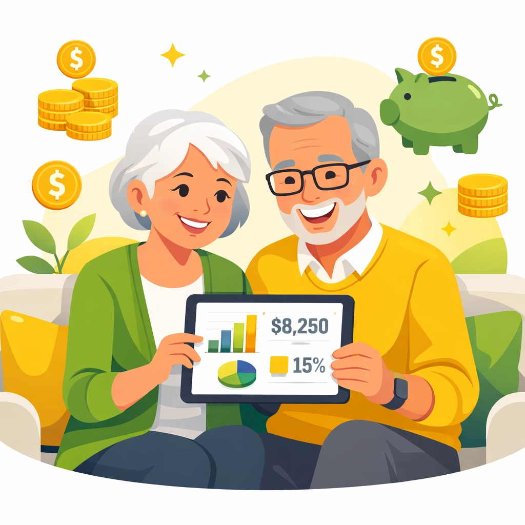 Senior couple planning retirement taxes and reviewing deduction benefits