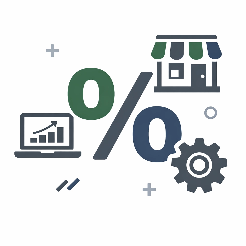 Flat design icons representing small business owners calculating the 20% QBI tax deduction.