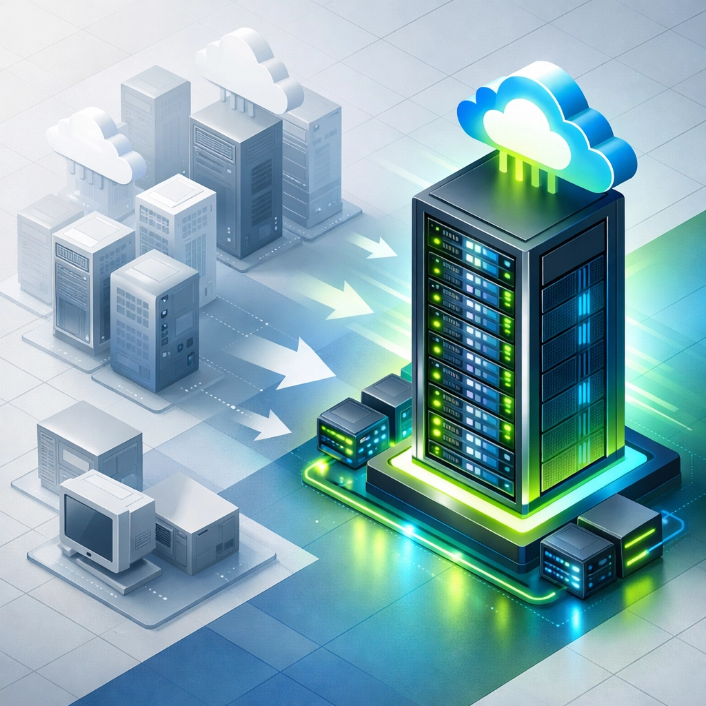 IT infrastructure consolidation through ServiceNow ITOM implementation reducing legacy systems