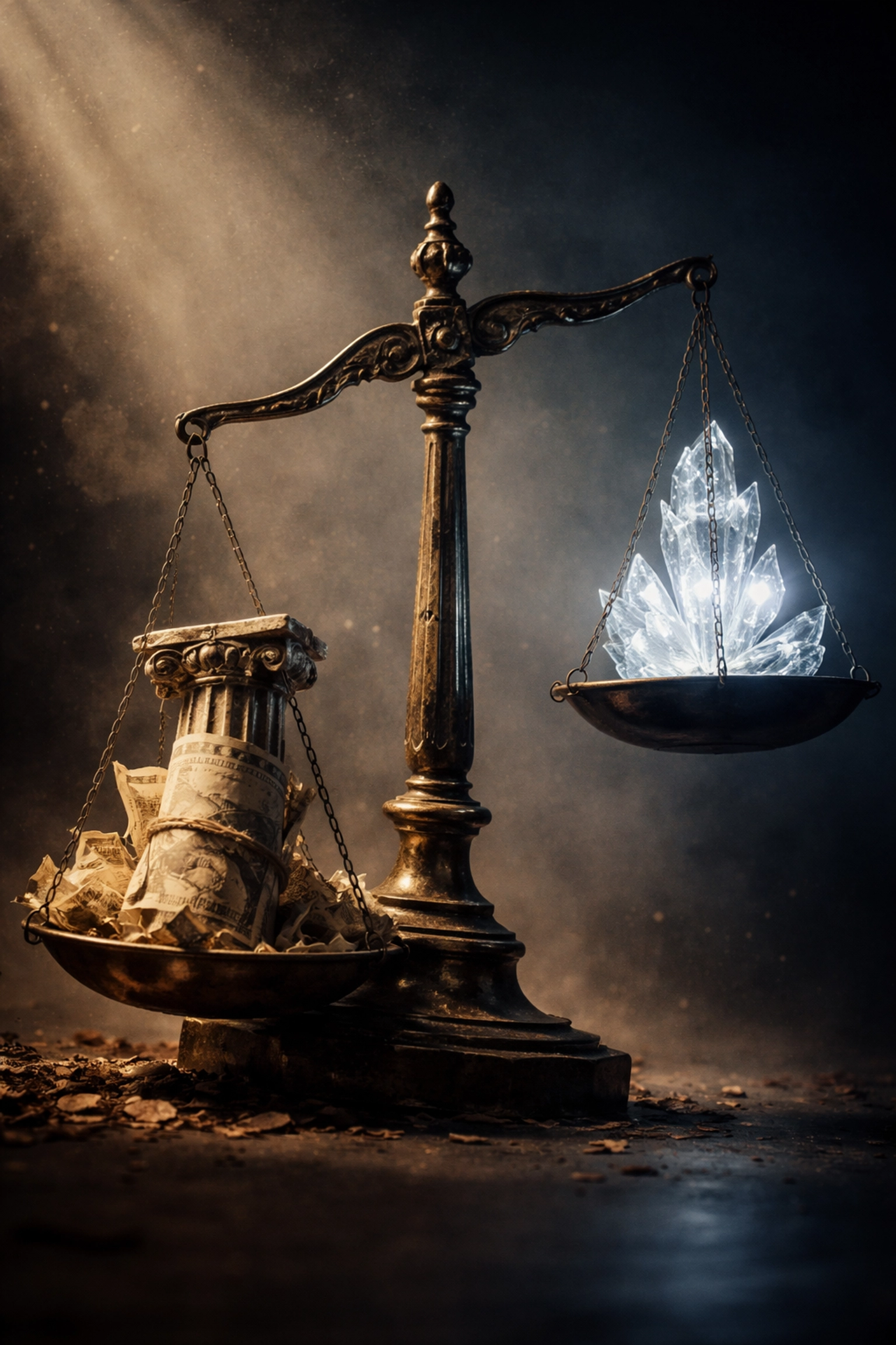 Balance scale illustrating the transition from traditional to diversified investment models in modern portfolio strategy