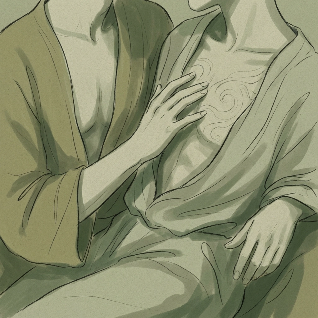Close-up of sensual chest exploration between male partners in gay romance