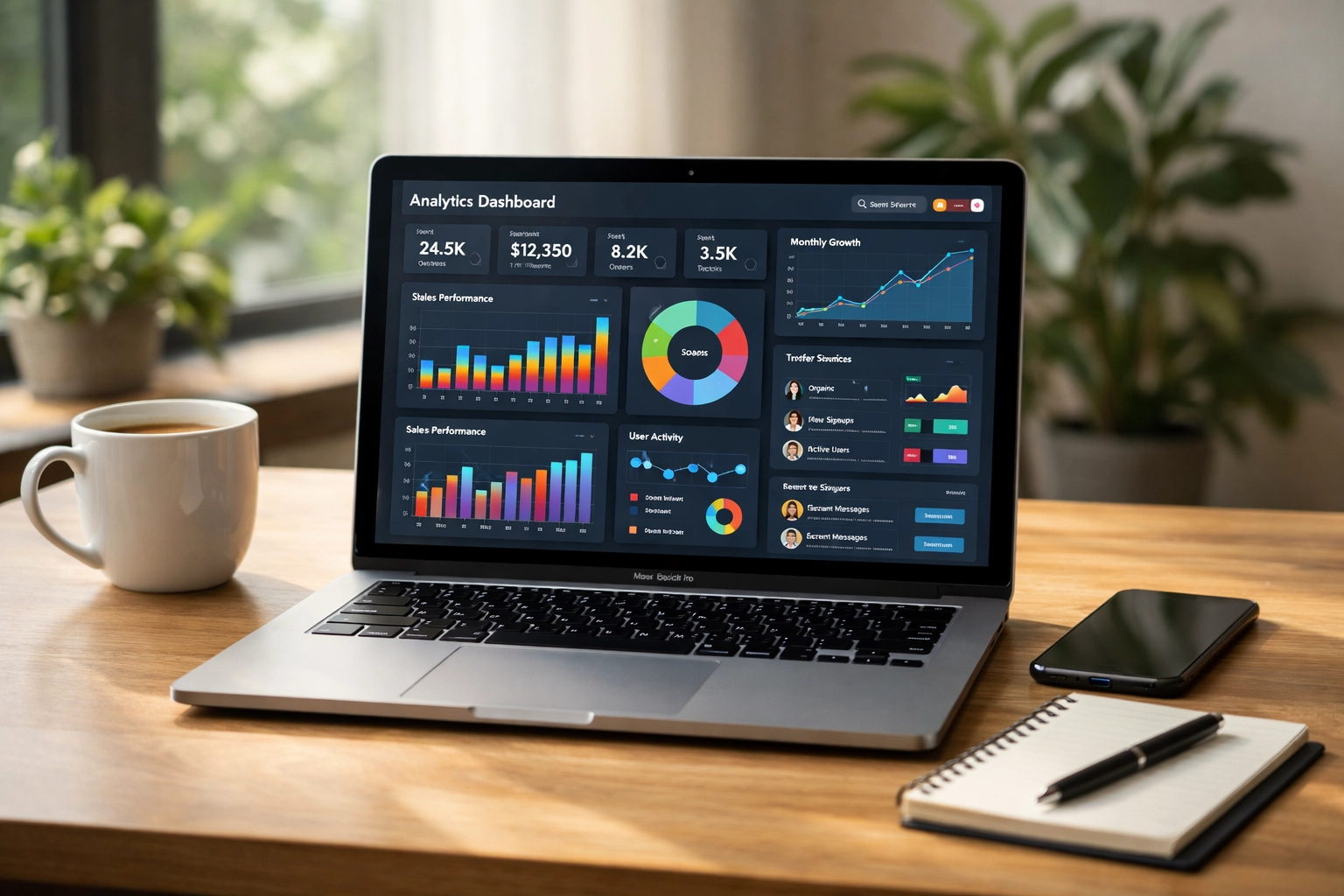 Laptop displaying online learning analytics and SaaS platform dashboard