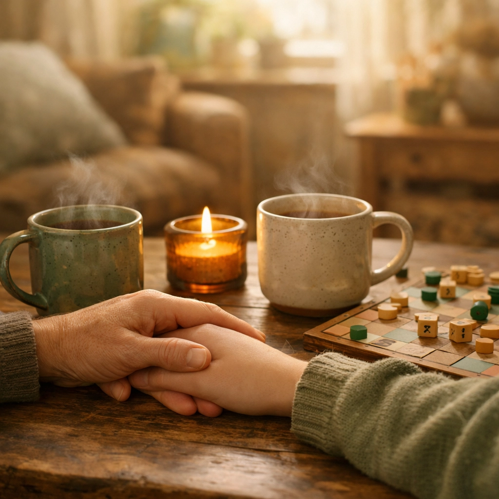 Parent and teenager sharing tea, representing grace-centered family connection and healing.