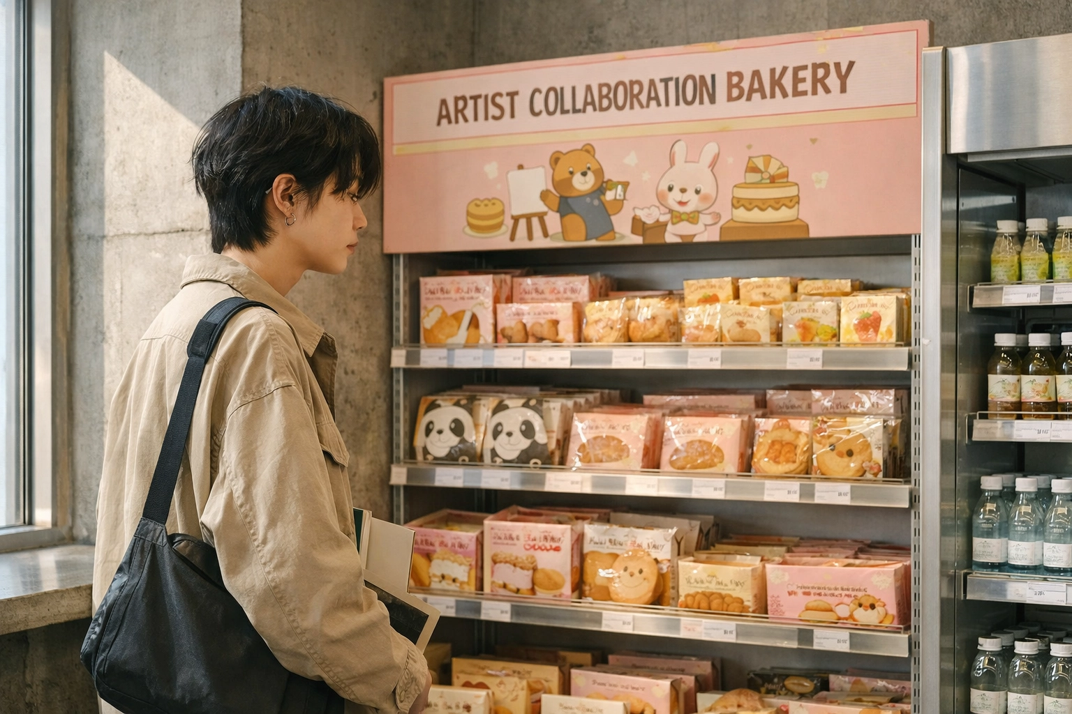 A customer explores a designer bakery collaboration at a 7-Eleven Korea concept store in Seoul.