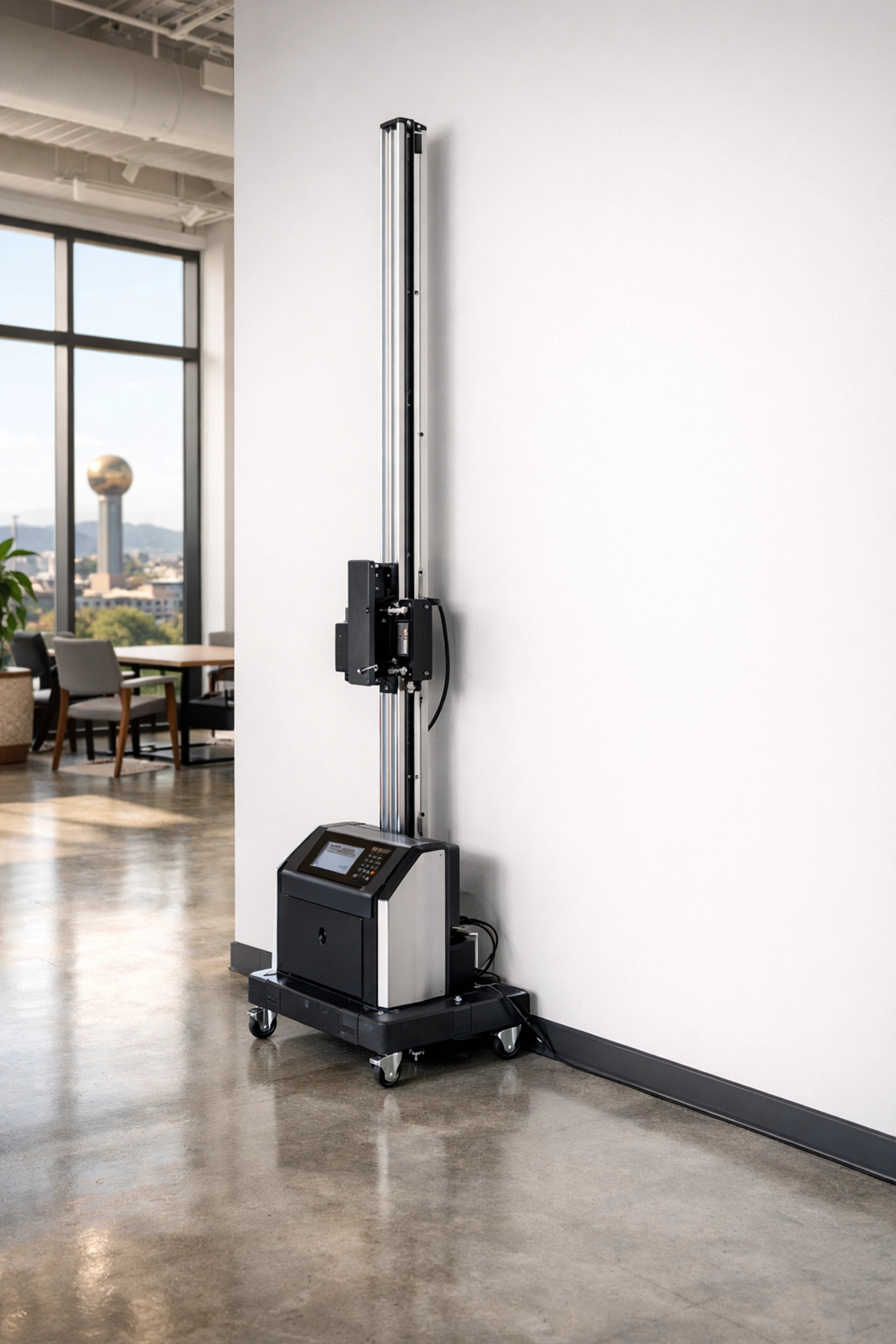 Vertical wall printer ready for a clean and professional mural installation in a Knoxville business office.