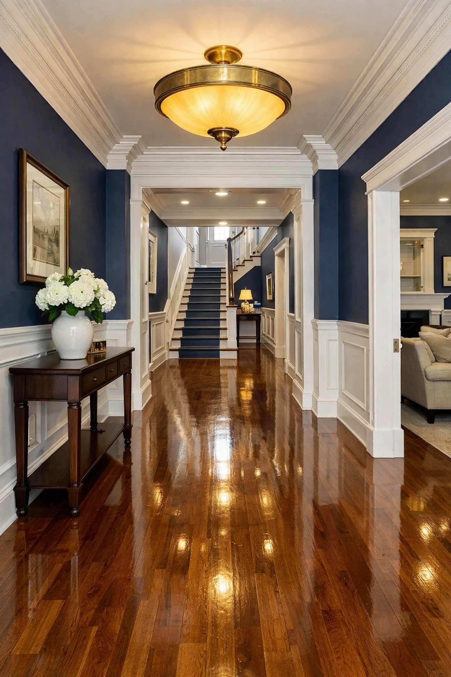 Pristine hardwood floors in a renovated Wellesley home after expert post-construction cleaning services.