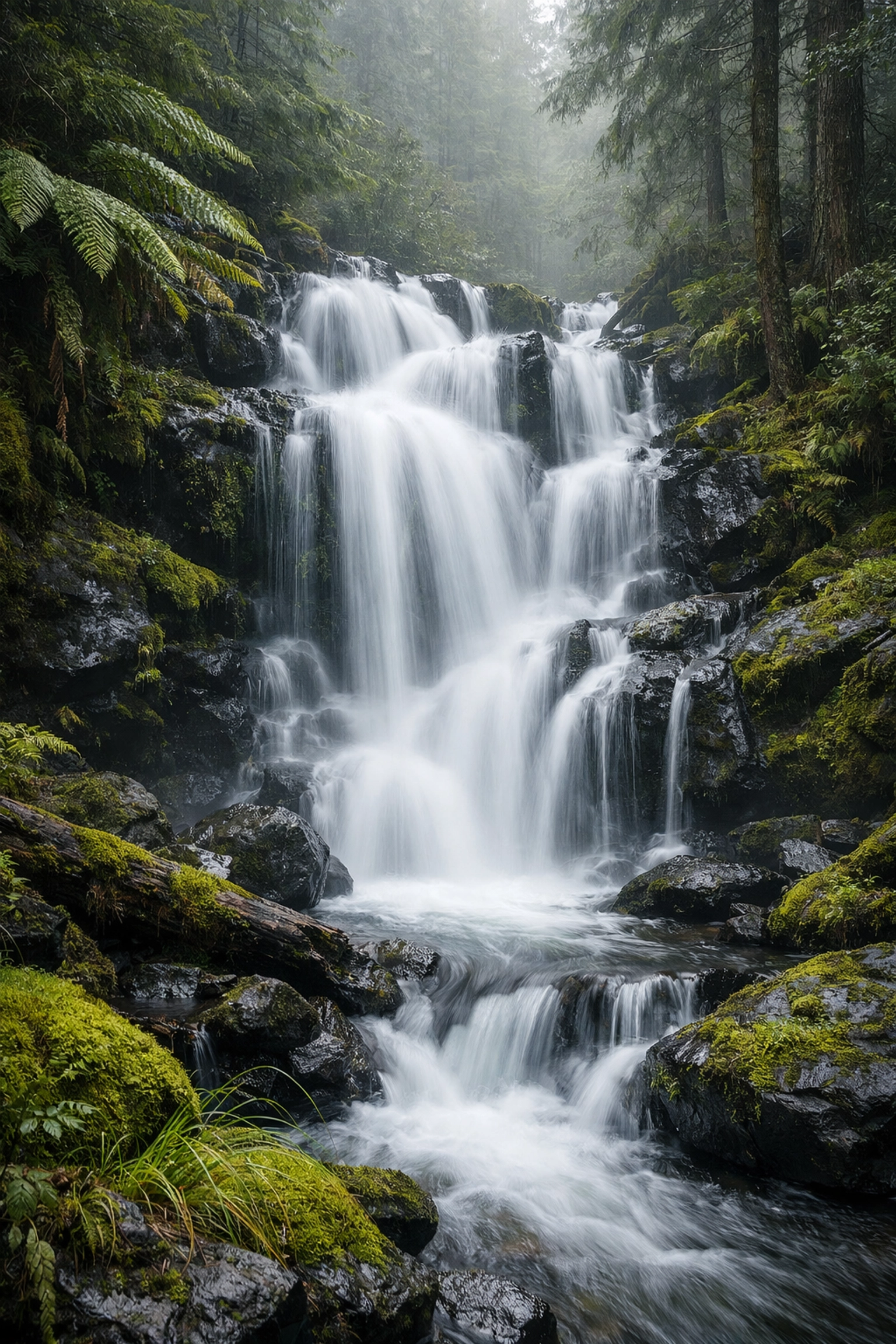Long exposure waterfall shot illustrating how to use manual mode camera to capture water in motion.