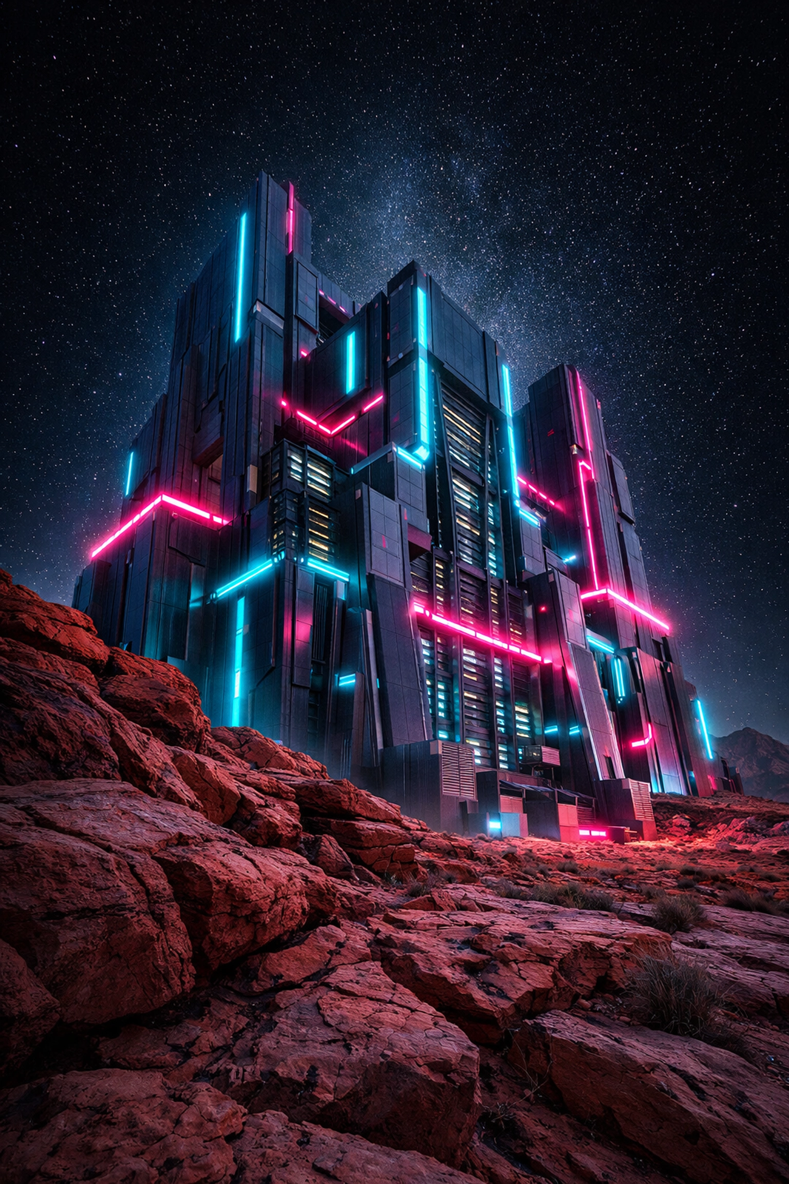 Futuristic Las Vegas data center in the desert, a competitive alternative to high-cost startups in California.