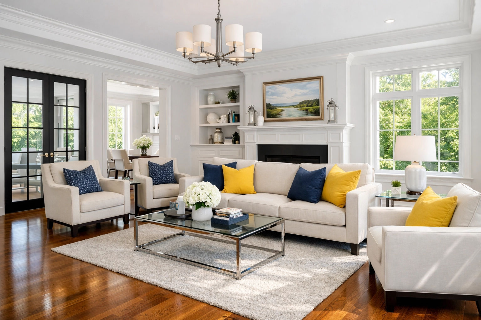 Spotless living room in Pepperell MA showcasing premium results from a professional house cleaning service.