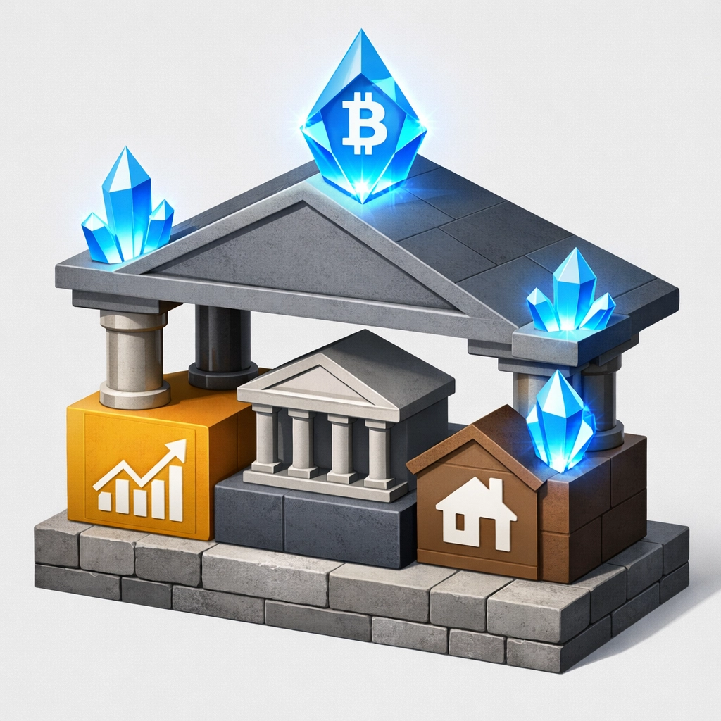 Balanced portfolio structure integrating traditional assets with strategic crypto allocations