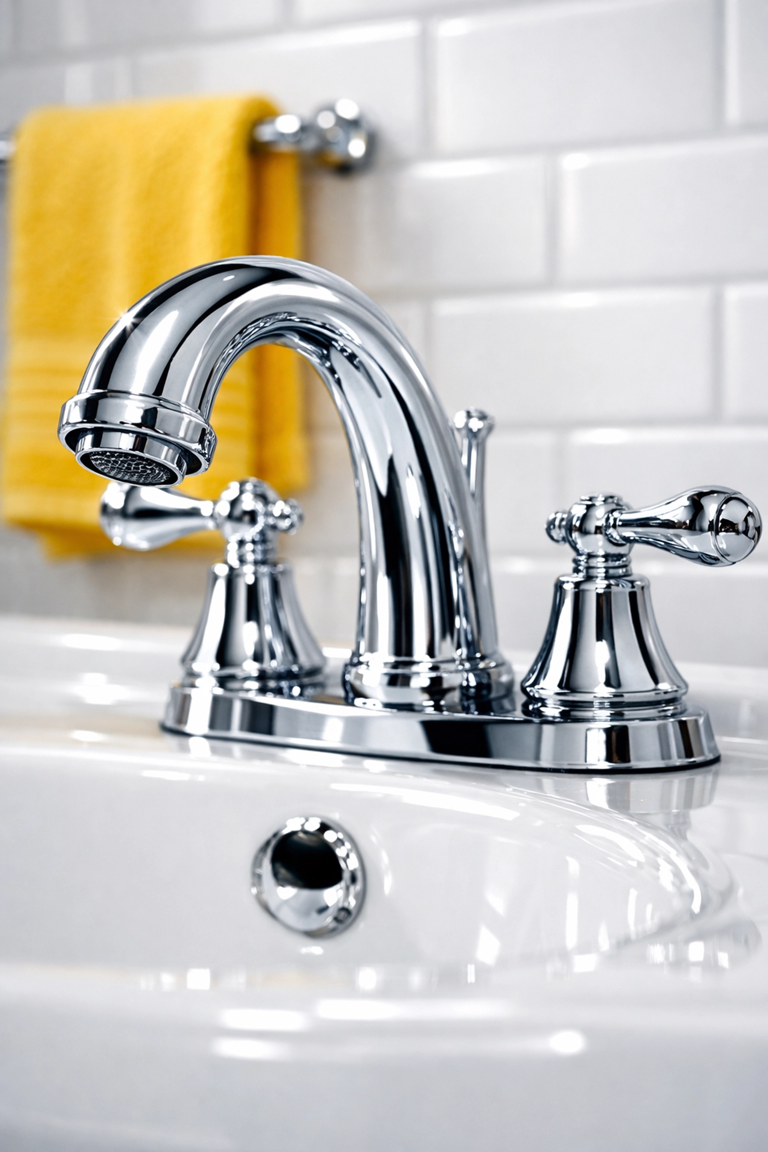 Sparkling chrome bathroom faucet and sanitized sink from a thorough deep cleaning Winchester house cleaning.