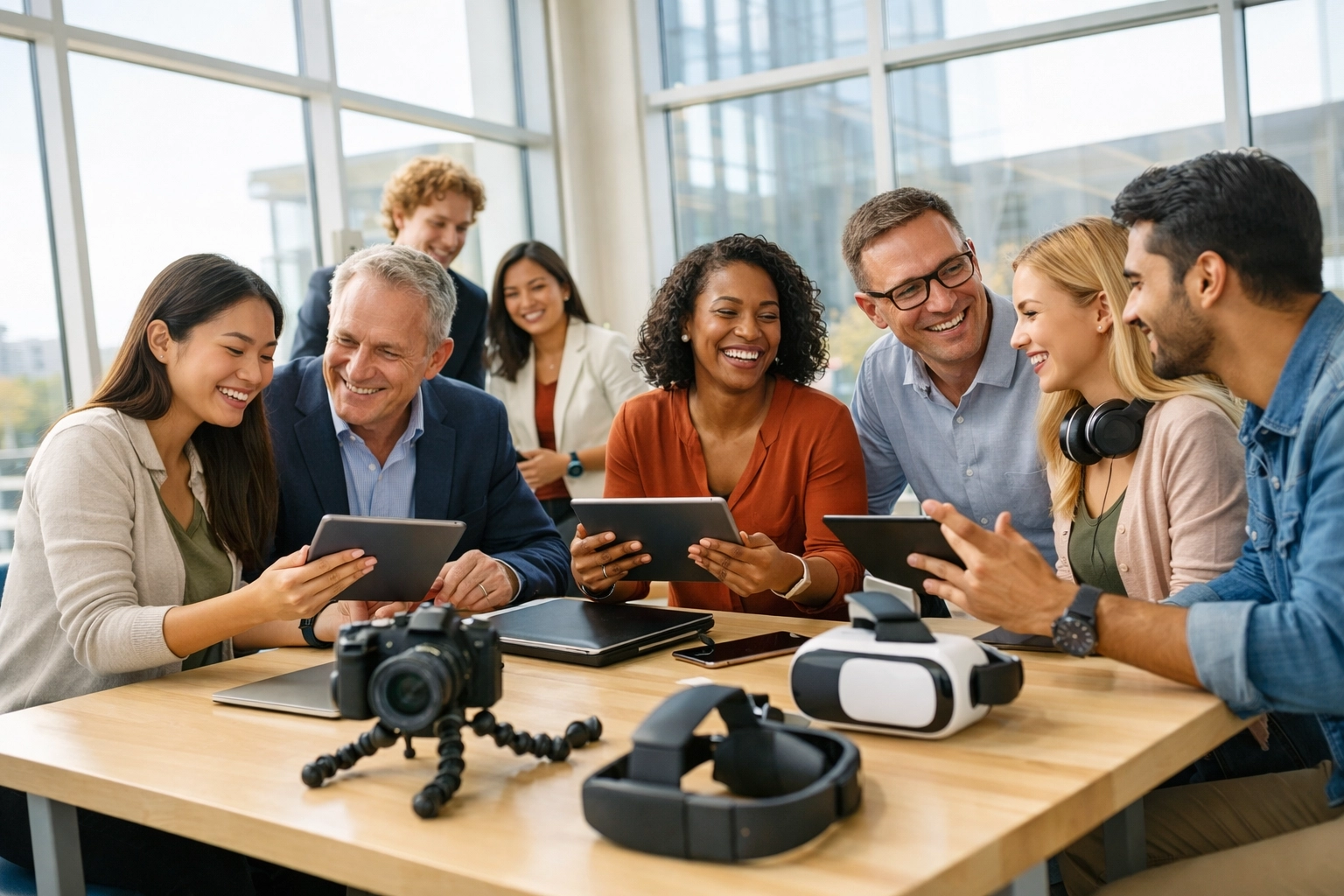 Diverse students and corporate mentors collaborating on digital skills and future-ready talent development.