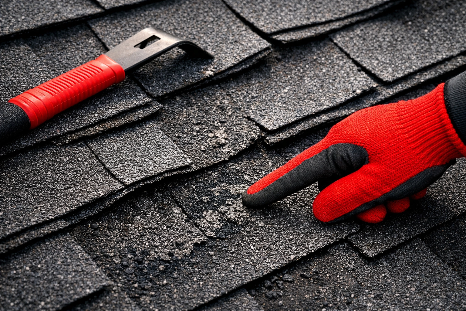 Salisbury roofers inspect aging shingle roofs with visible granule loss and curling edges for potential replacement.