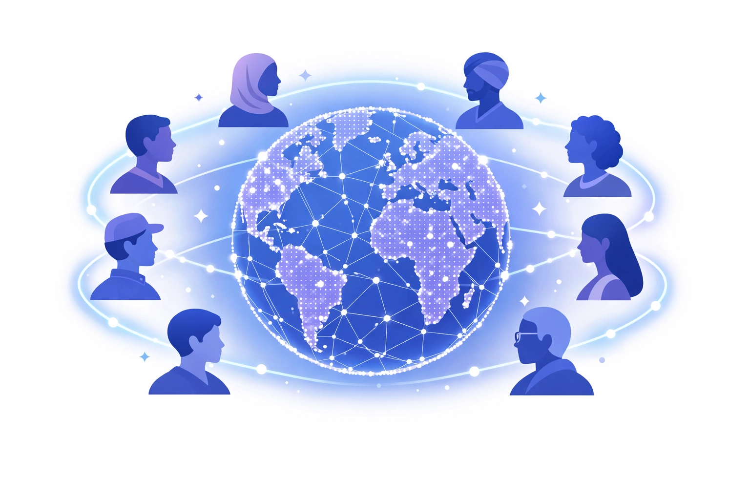 Global AI governance network showing international collaboration for ethical and regulated AI solutions.