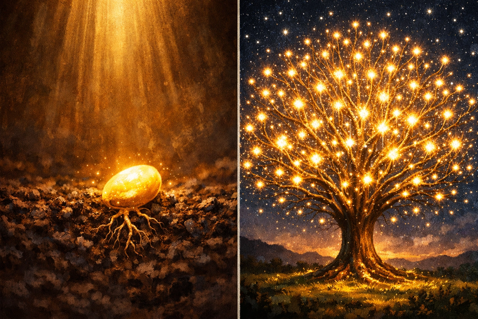 Seed growing into expansive tree illustrating how one sermon multiplies through digital tools